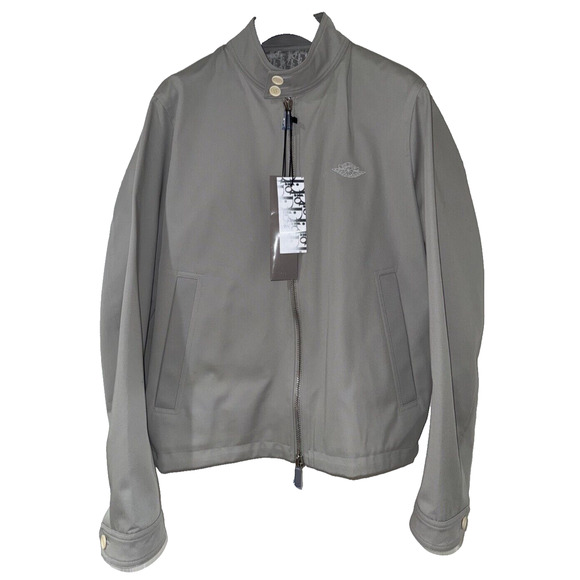 Dior Air Grey White Logo Zip Up Double Zipper Woven Moto Jacket Coat 48